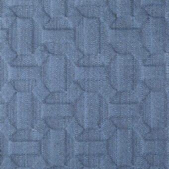 Flora Metalasse fabric sample, muted blue geometric pattern, raised quilted squares, linen blend, model EB32 from Bonaldo fabrics collection.
